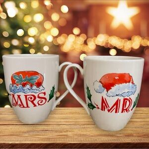 Vtg. LENOX Mr & Mrs Claus Coffee Mug Set Santa Christmas Mugs Holiday Cup